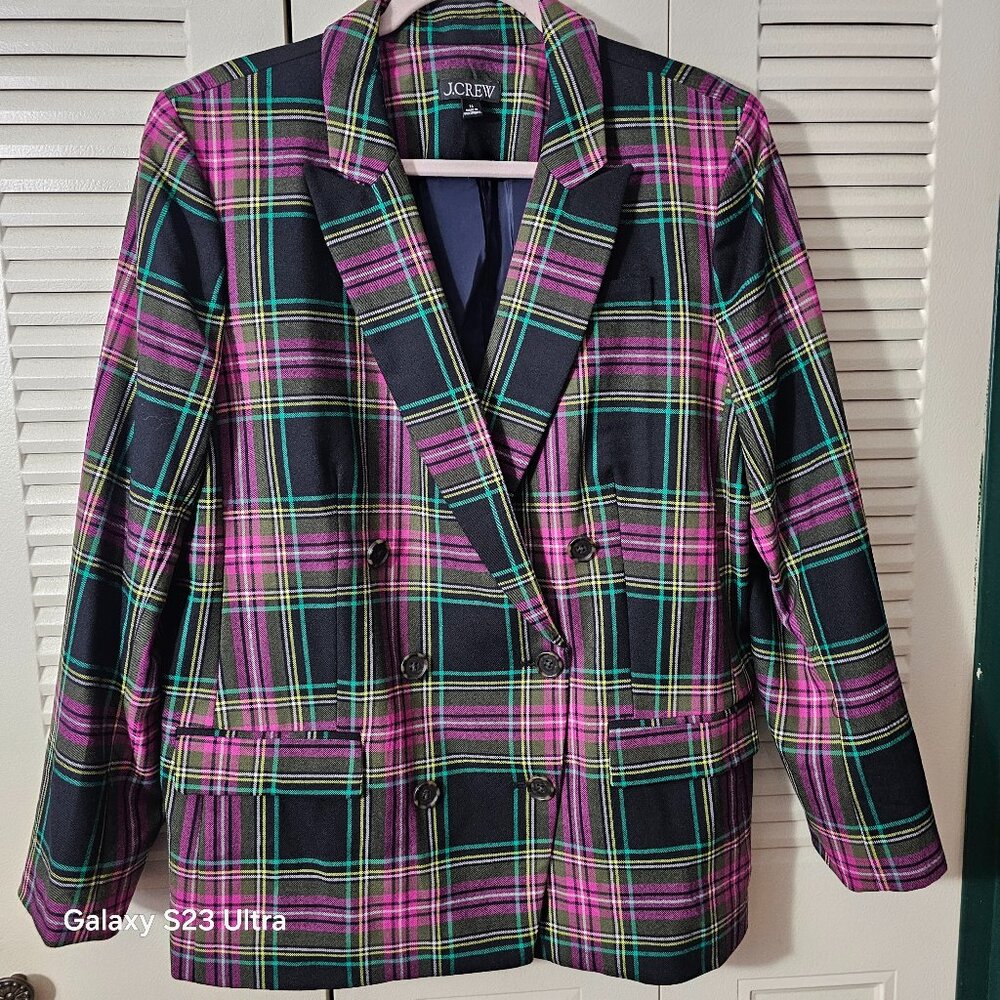 J. Crew Wool Regent Blazer in Pink Stewart Tartan. New without tags. Size 16